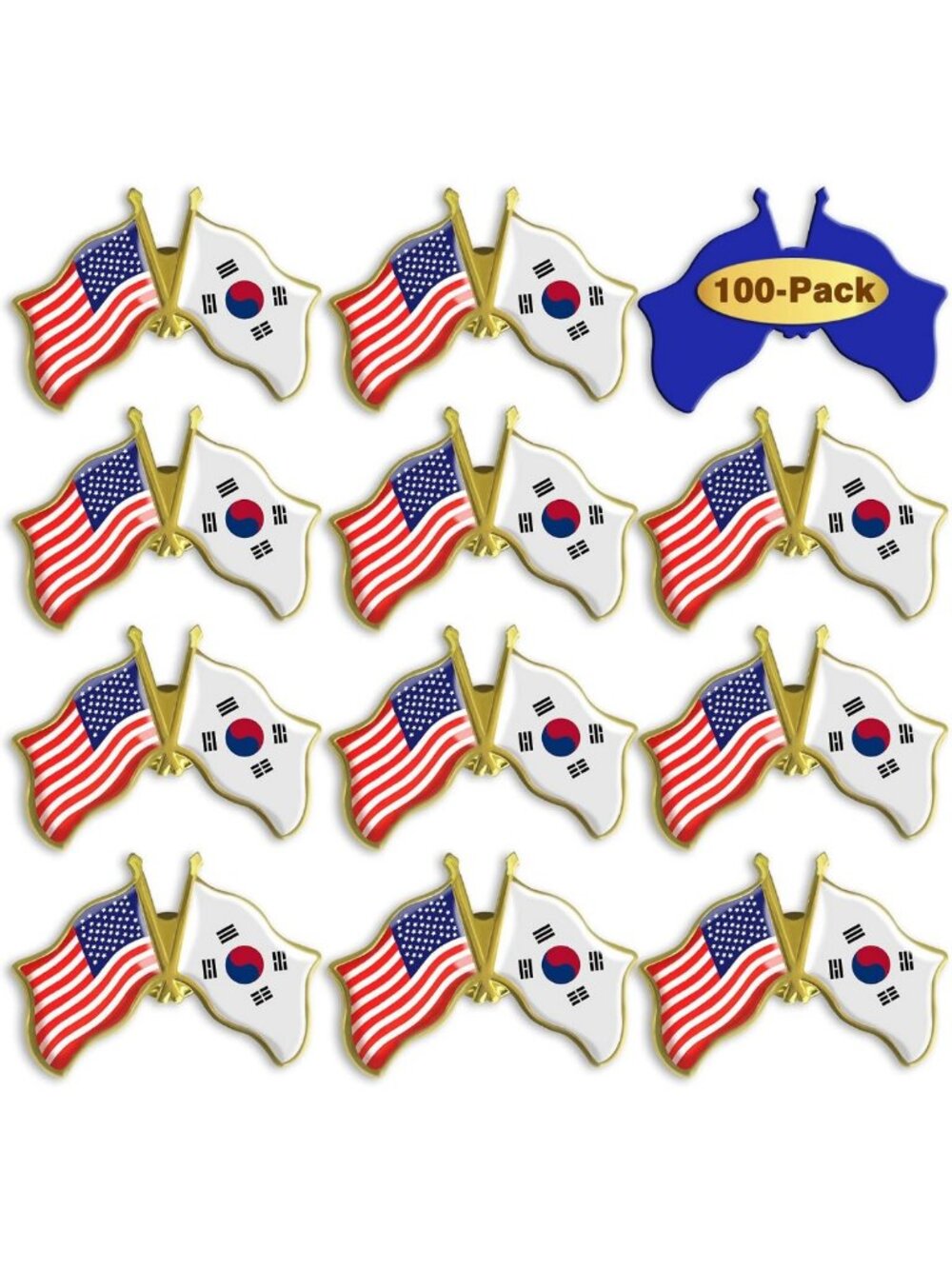 Bulk Friendship Lapel Pins - American & Korean Flags, 6/12/100 Pcs for Events